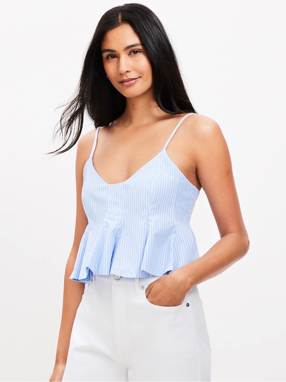 LOFT Light Blue Striped Peplum Cami